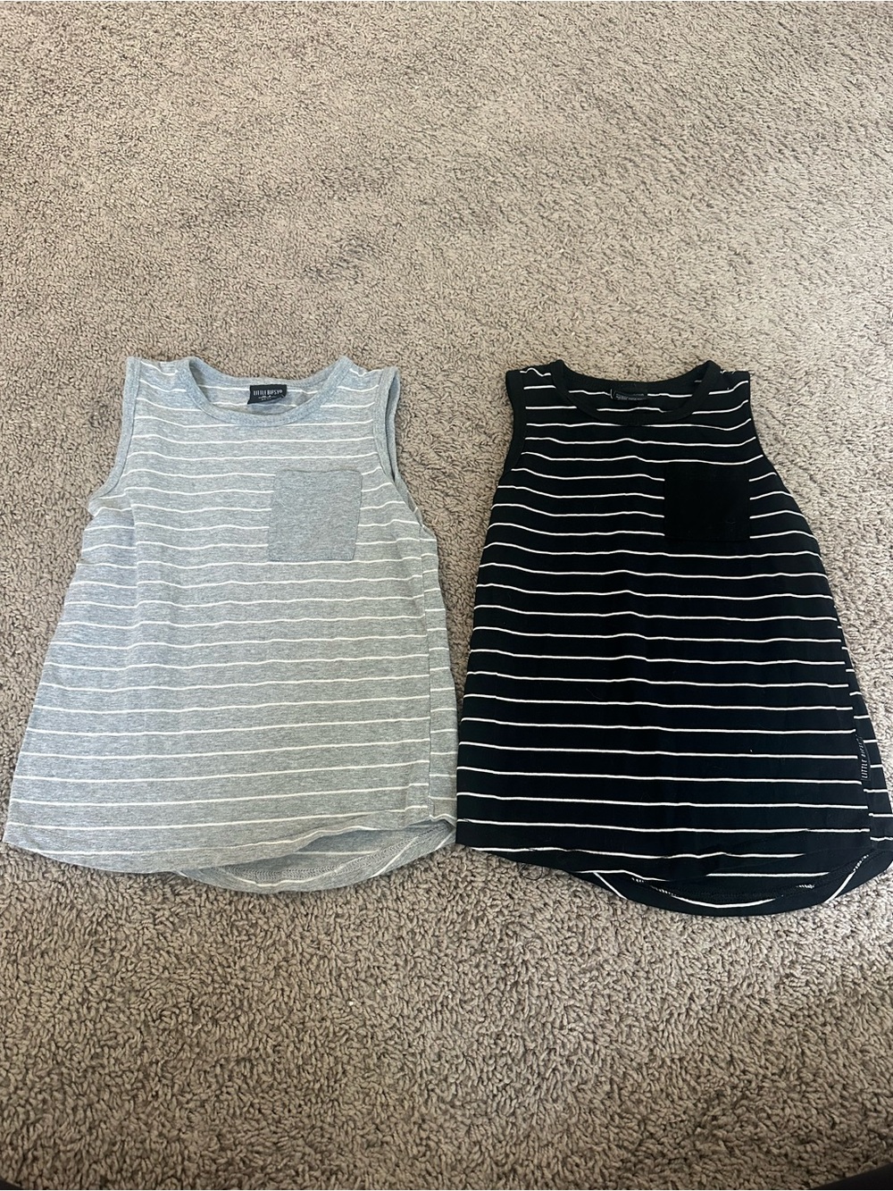 Little Bipsy Striped Pocket Tank Tops - Gray & Black